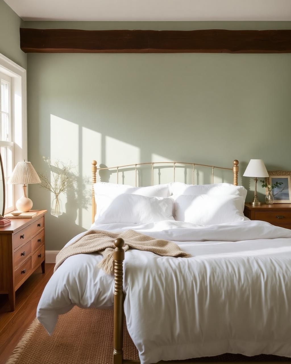 Garden Room palette — Soft sage, warm white, oak